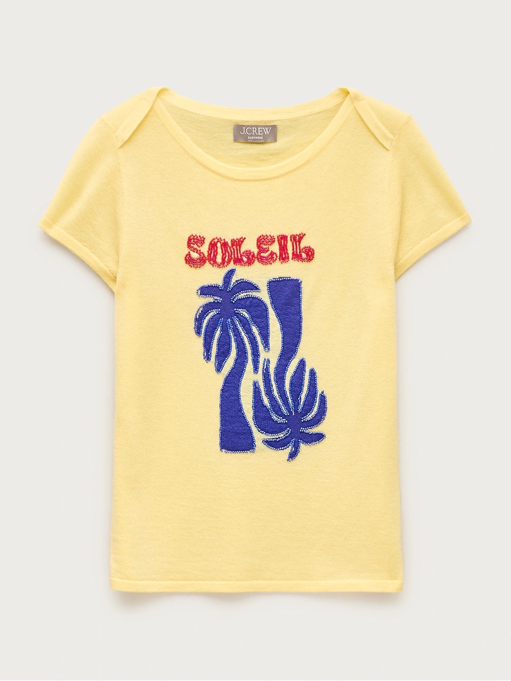 J.Crew Featherweight Cashmere Beaded "Soleil" Graphic Sweater-Tee